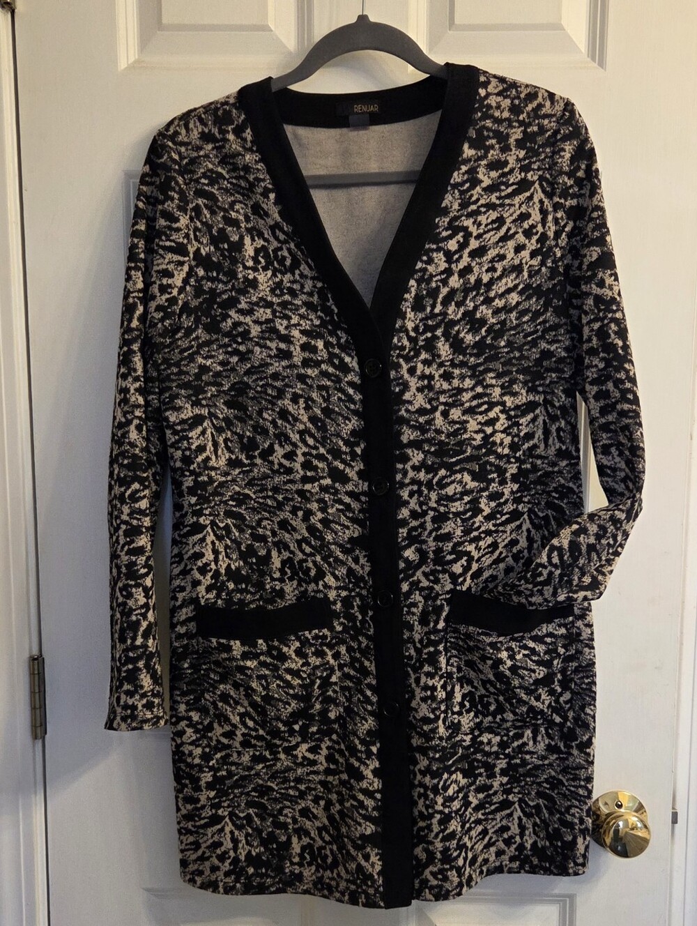 Renuar Black and Cream Patterned Button-Front Cardigan
